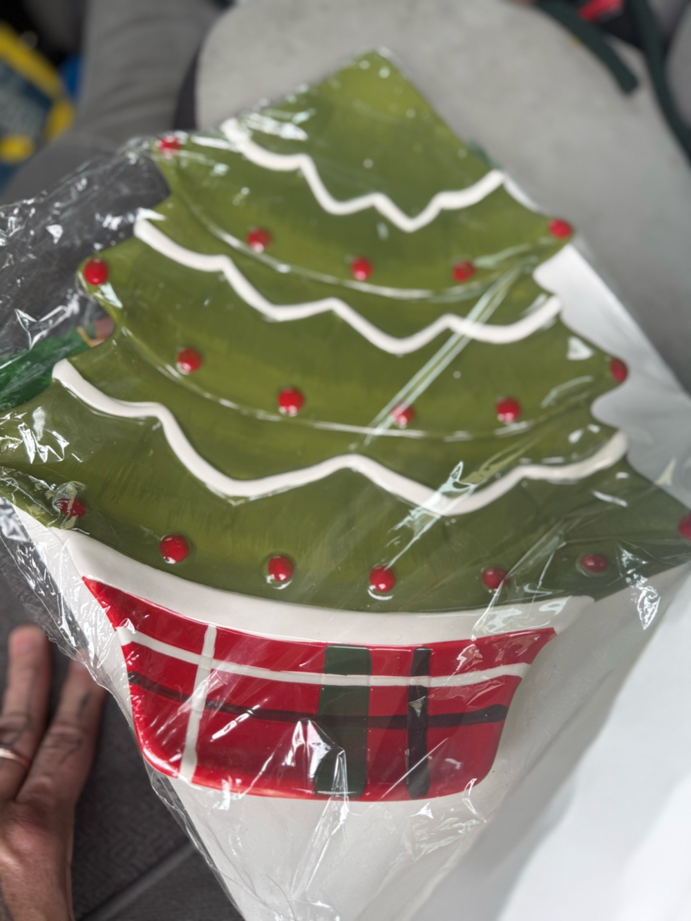 Vintage Ceramic Christmas Tree Serving Platter plate New Sealed holiday Xmas